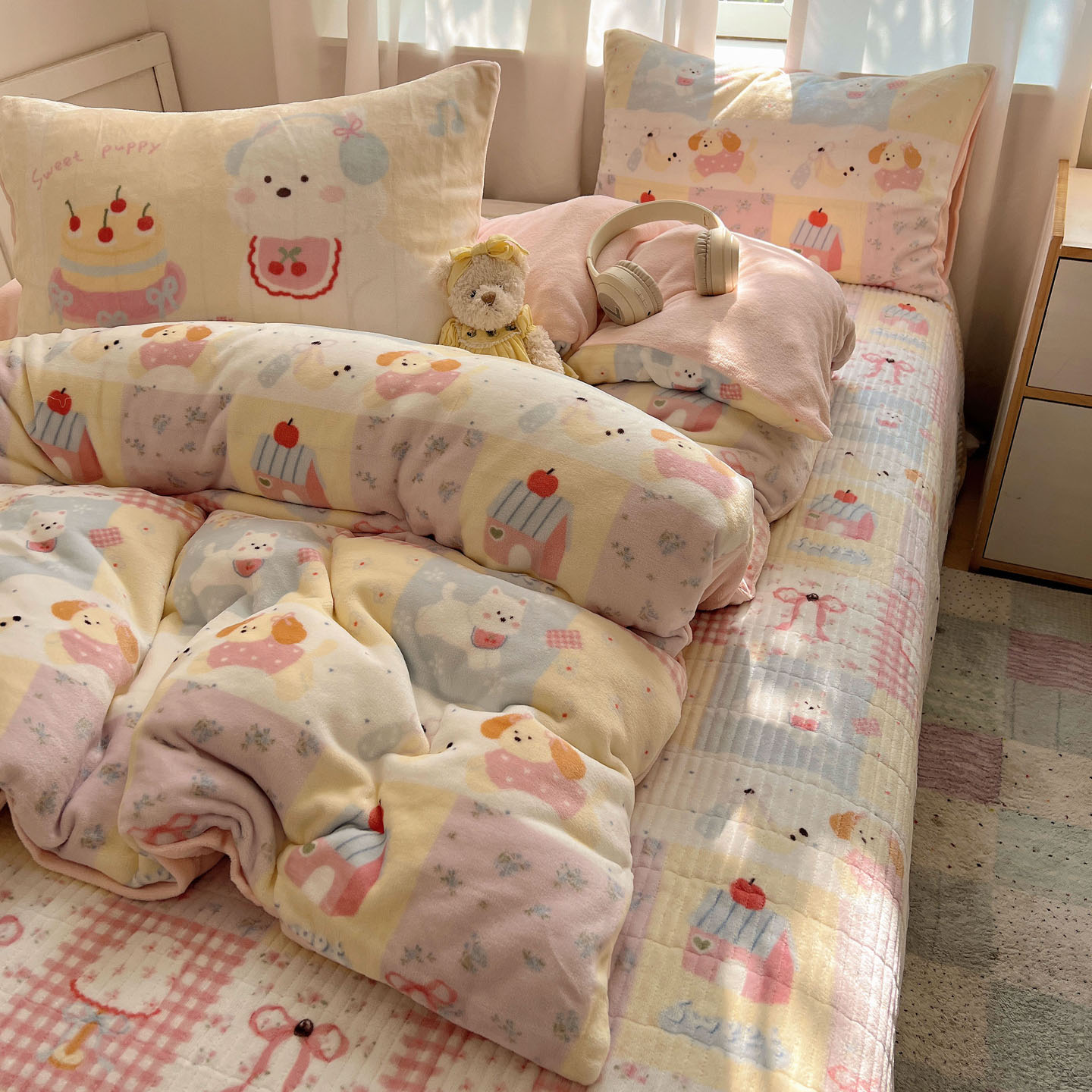 韩式牛奶绒床盖款四件套冬季加厚