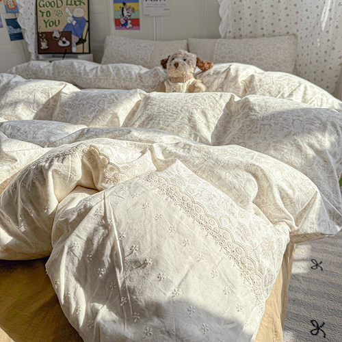 法式蕾丝花边水洗棉四件套全棉