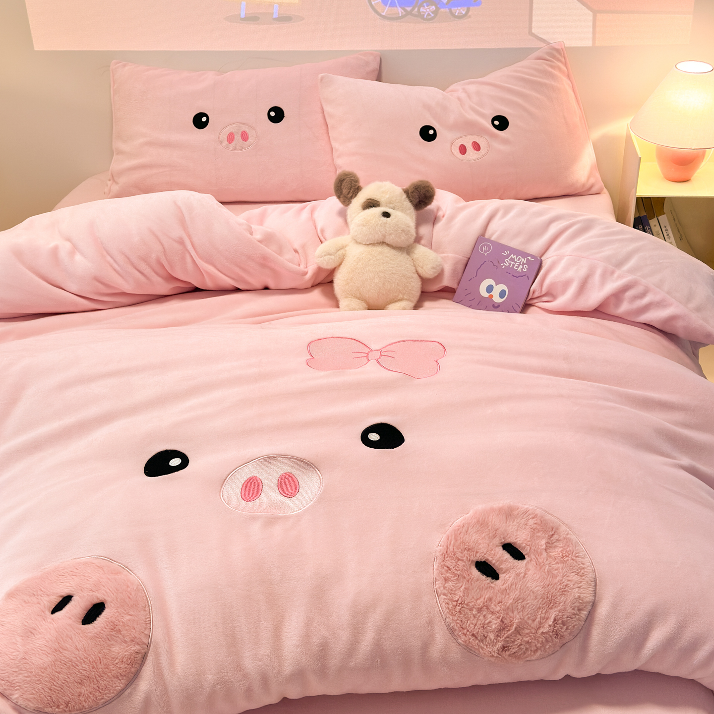 猪猪少女心牛奶绒四件套冬季加厚