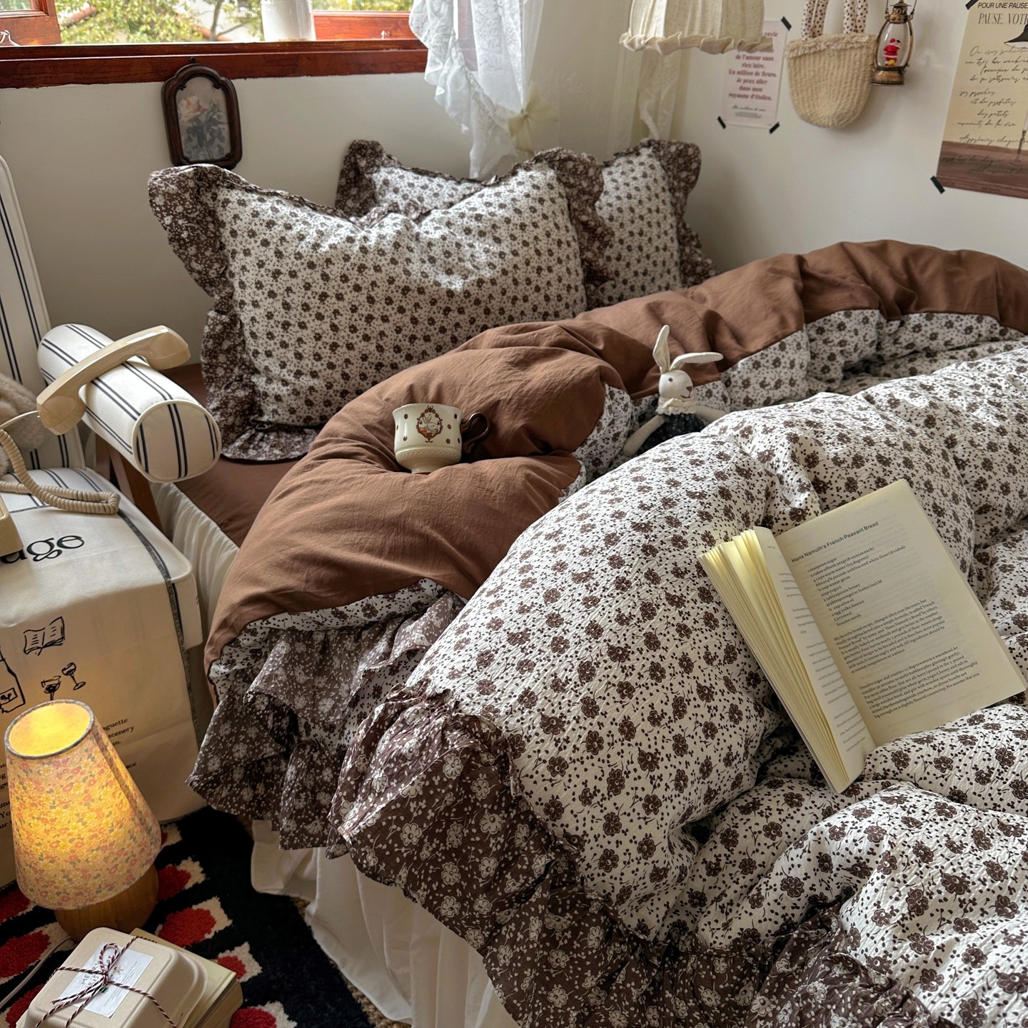 中古风碎花花边四件套复古法式被套2026新款非全棉纯棉床笠床单三,床上用品,床品套件/四件套/多件套,淘宝优惠券,粉丝福利购,淘宝优惠卷