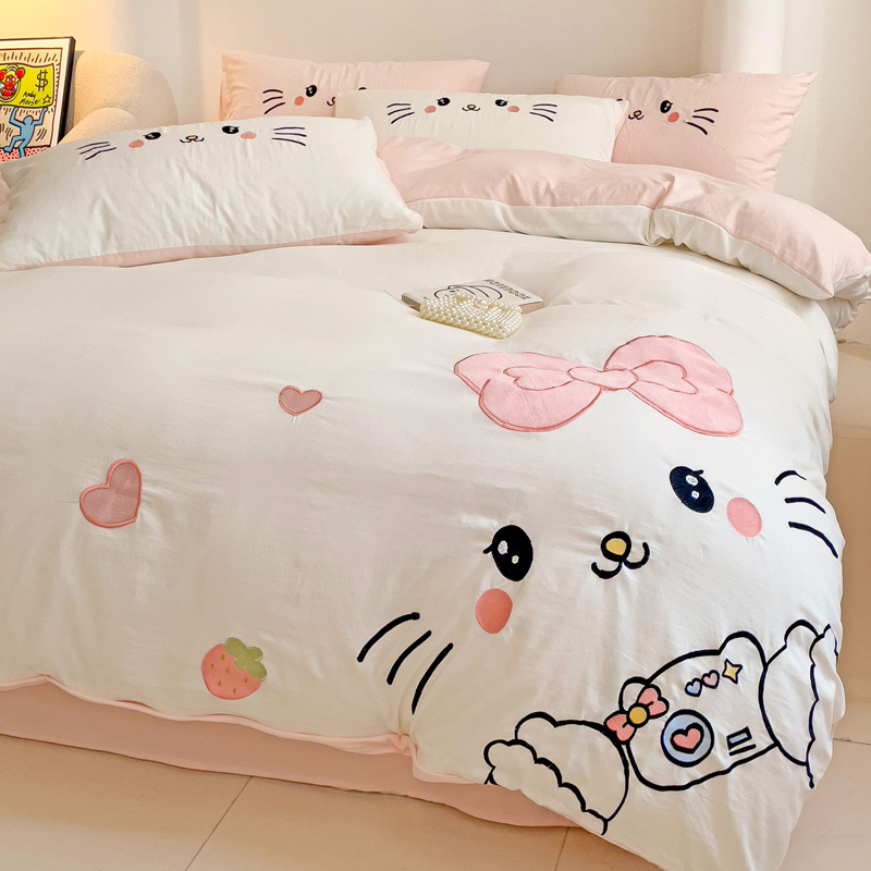 可爱hellokitty四件套少女心被套卡通儿童床单人三件套非全棉纯棉