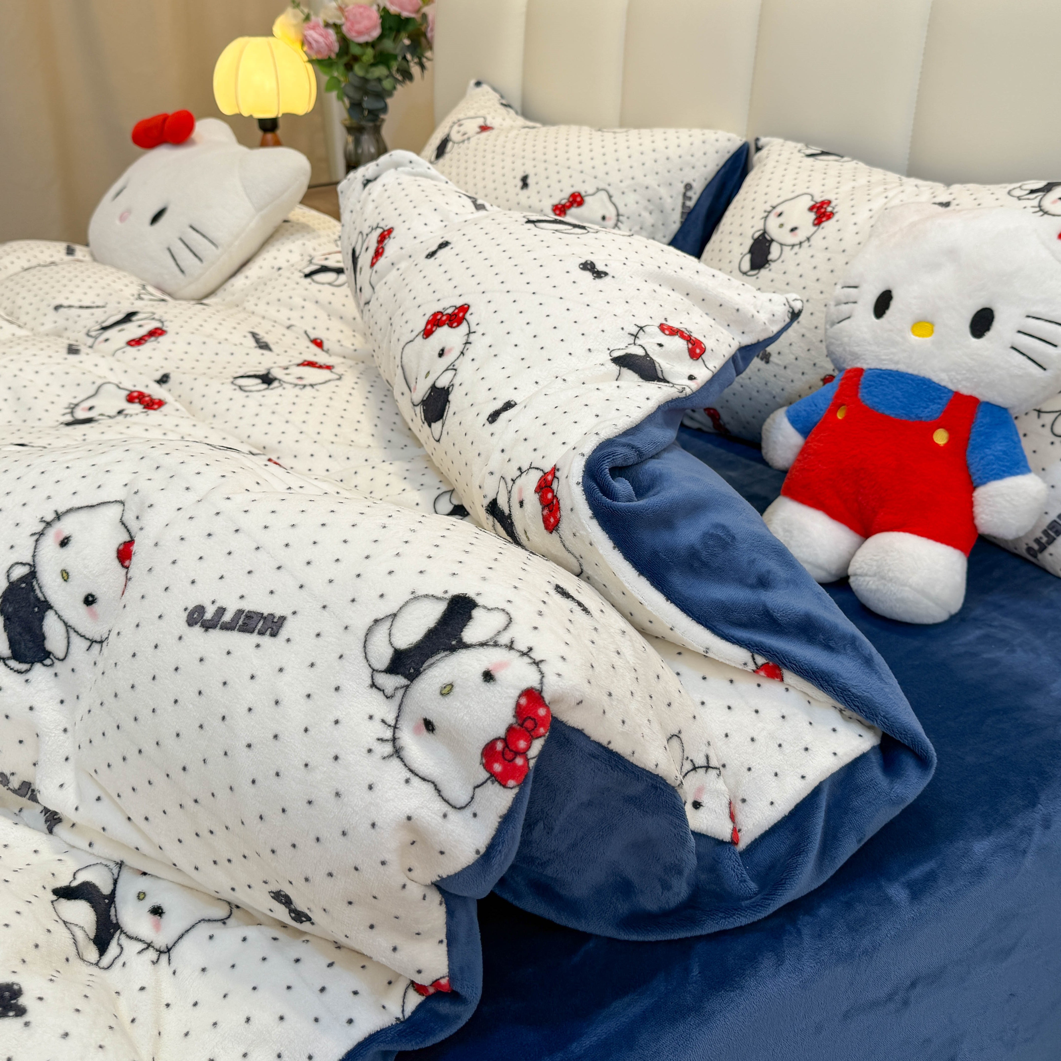 波点KT少女心牛奶绒四件套秋冬