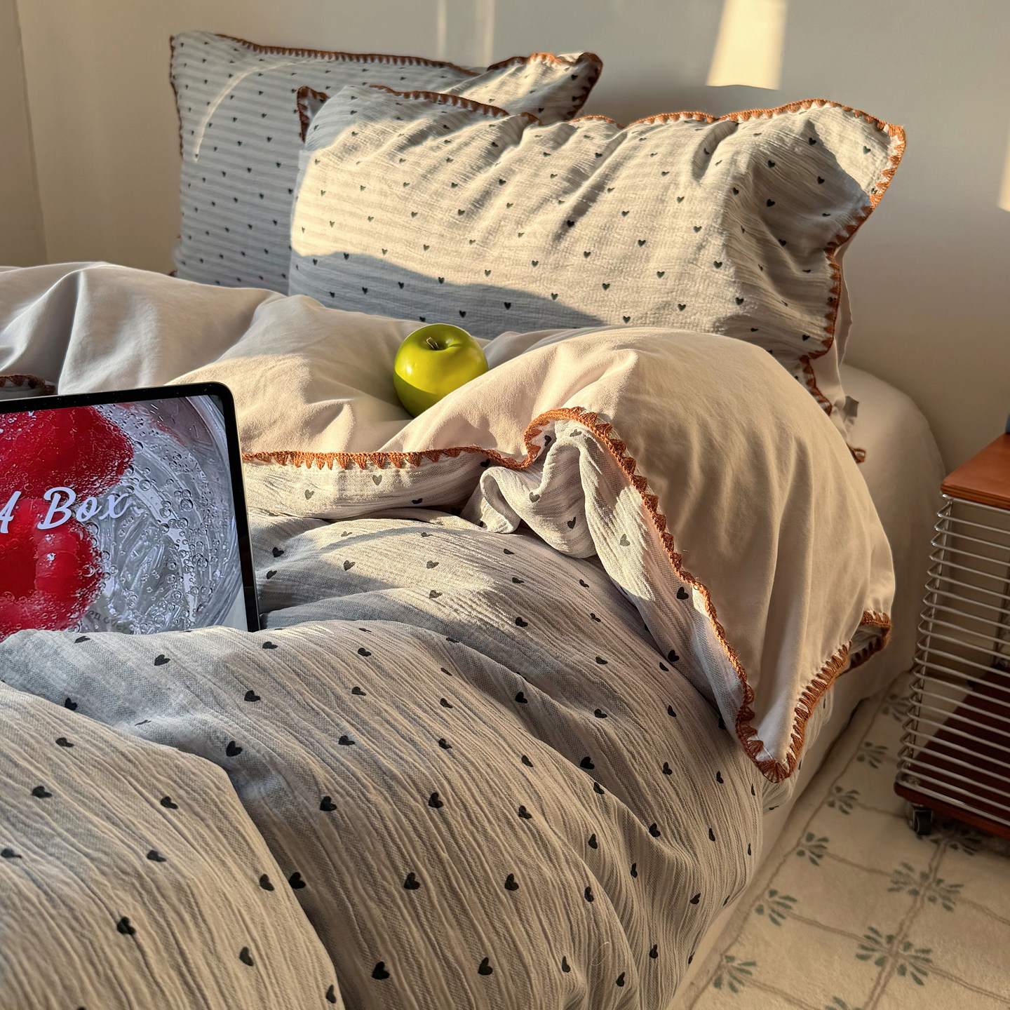 韩式皱皱纱床上四件套2026新款非全棉纯棉被套学生宿舍床单三件套