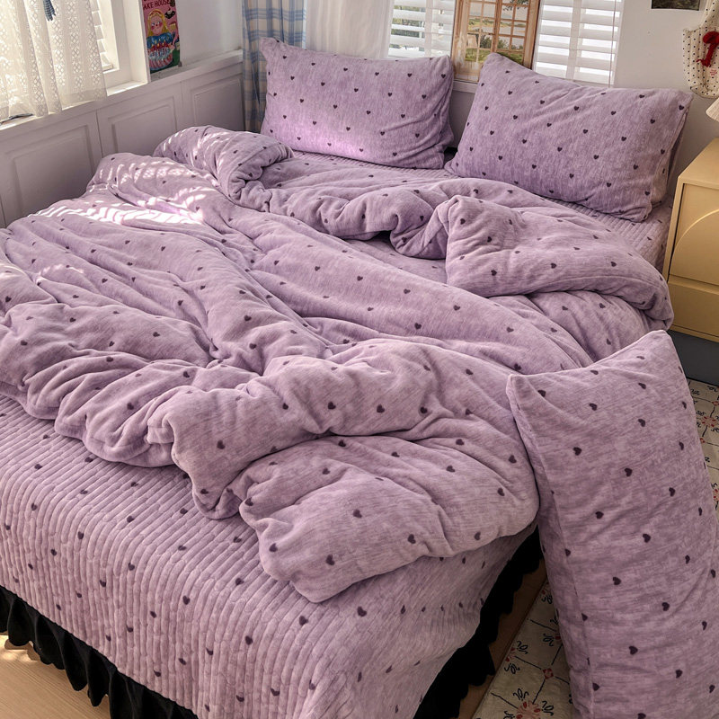 韩式ins风床盖款四件套牛奶绒被套罩双面珊瑚绒床上用品2025新款4