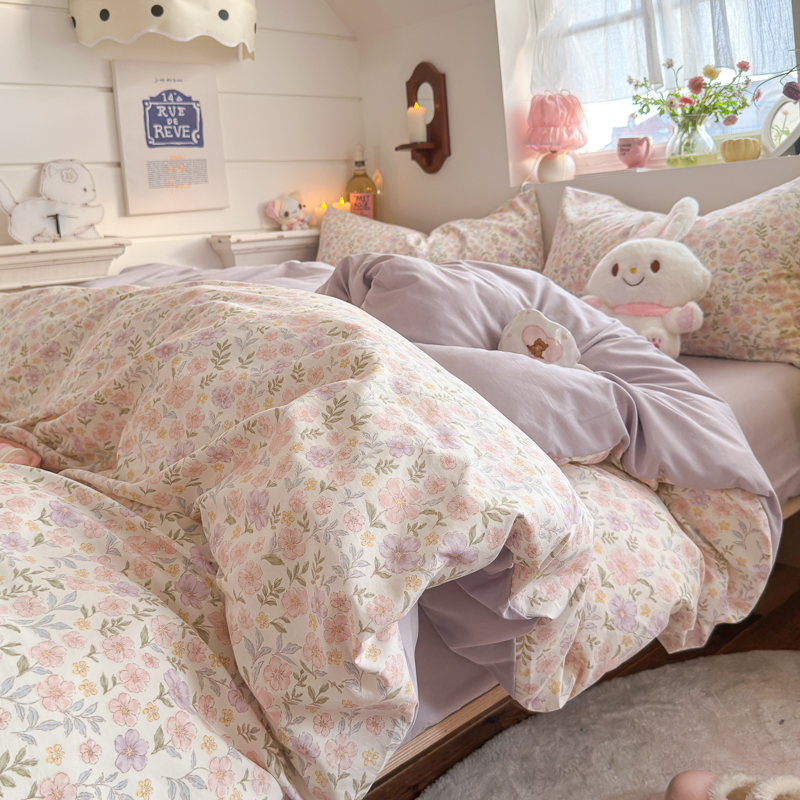 田园碎花云朵棉床上四件套非全棉纯棉被套床笠学生宿舍床单三件套
