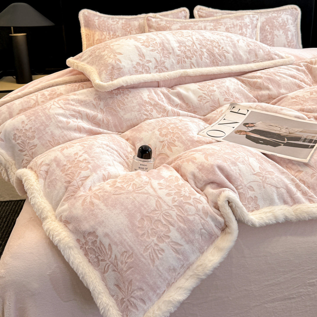 加厚雕花牛奶绒四件套2025新款珊瑚绒冬季床单被套高级感床上用品,床上用品,床品套件/四件套/多件套,淘宝优惠券,粉丝福利购,淘宝优惠卷