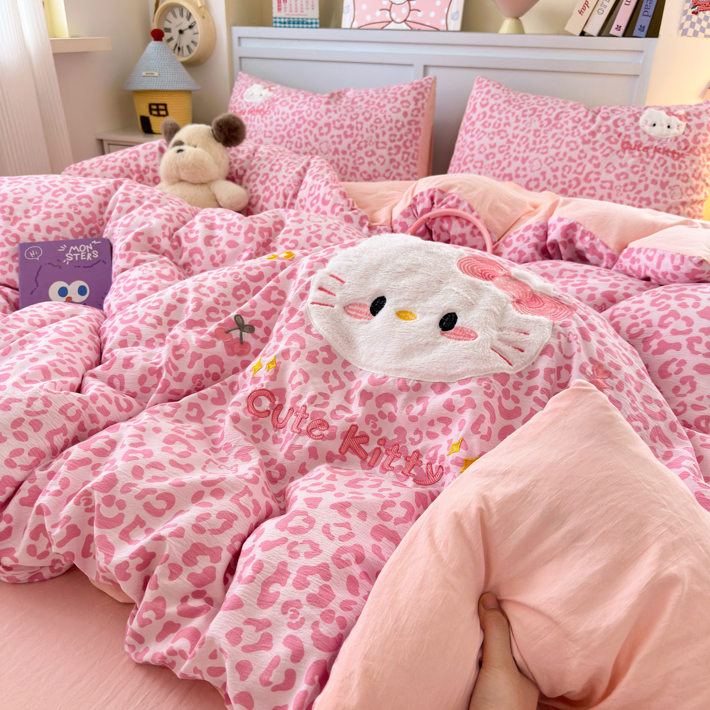 可爱大脸猫毛巾绣四件套2026新款非全棉纯棉被套床单人宿舍三件套