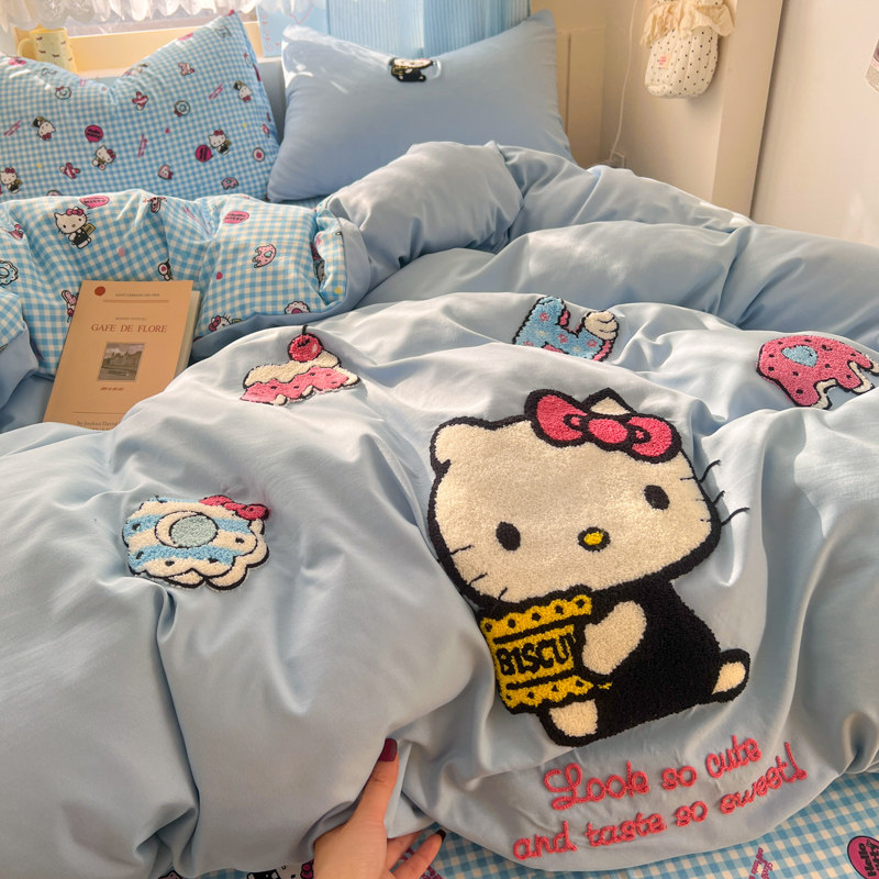 卡通kt猫毛巾绣四件套非全棉纯棉被套床单三件套儿童床品2026新款,床上用品,床品套件/四件套/多件套,淘宝优惠券,粉丝福利购,淘宝优惠卷