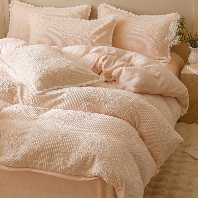 四件套烂花牛奶绒法式轻奢高级感