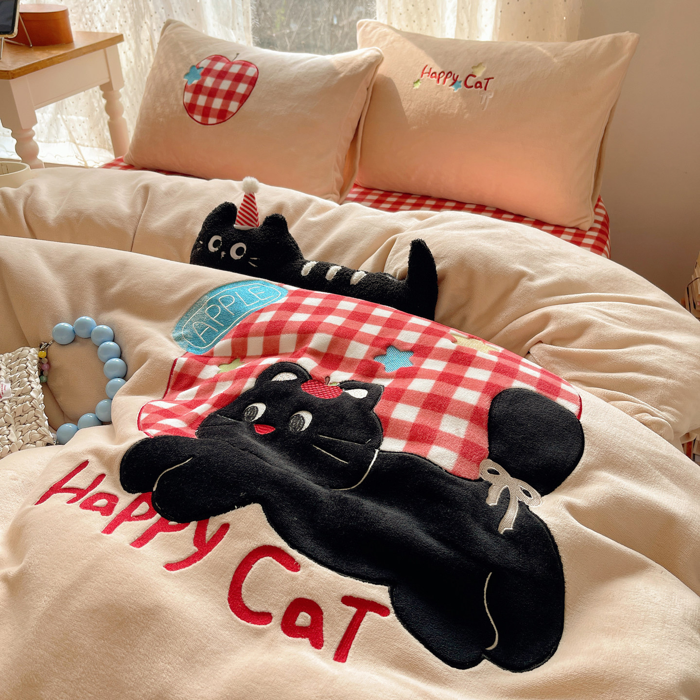 加厚牛奶绒四件套ins可爱贴布绣被套2025新款冬季加绒床单三件套4