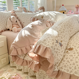 小清新韩式 床上用品 花边床盖四件套水洗棉被套非全棉纯棉2026新款