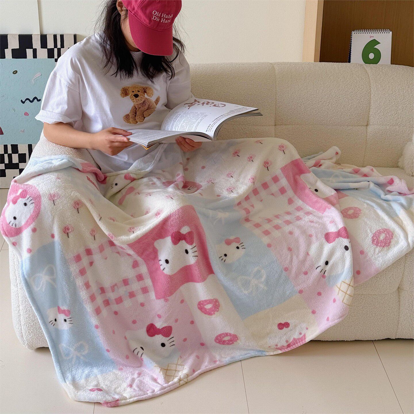 hellokitty牛奶绒毛毯少女心办公室午睡毯沙发空调毯珊瑚绒