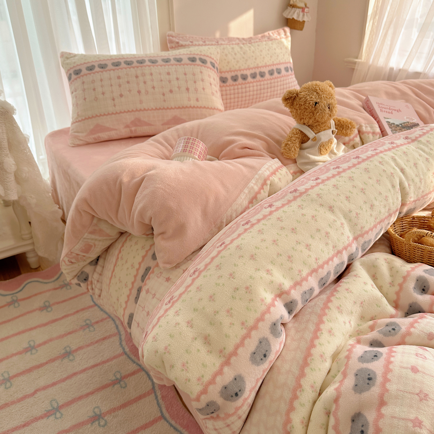 少女牛奶绒床上四件套冬天保暖