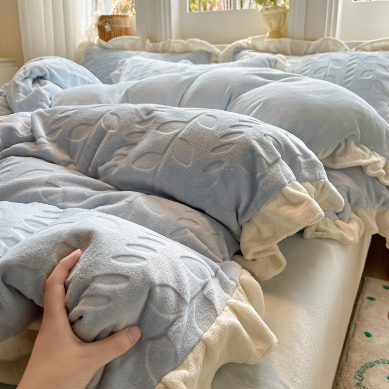 盐系牛奶绒花边四件套韩版公主风