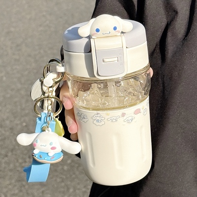 高颜值玻璃杯带吸管2025新款可爱女生办公室防烫泡茶双饮咖啡杯子