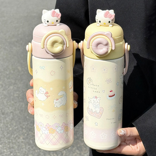 少女心可愛保溫杯女生高顏值水杯學(xué)生上學(xué)專用雙飲杯子手提便攜