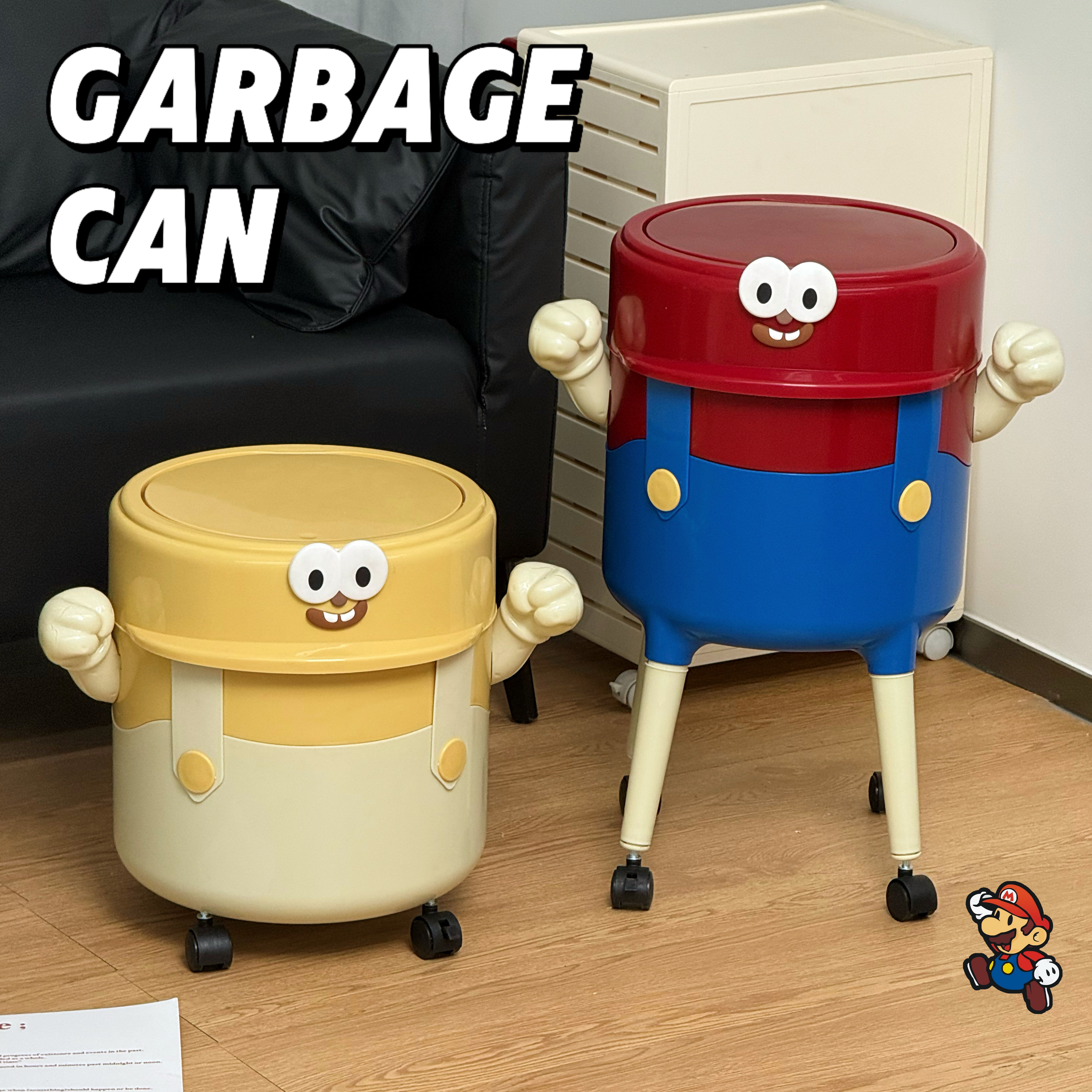 马里奥卡通垃圾桶大容量可移动滑轮家用厨房卧室卫生间弹盖按压式,家庭/个人清洁工具,垃圾桶,淘宝优惠券,粉丝福利购,淘宝优惠卷