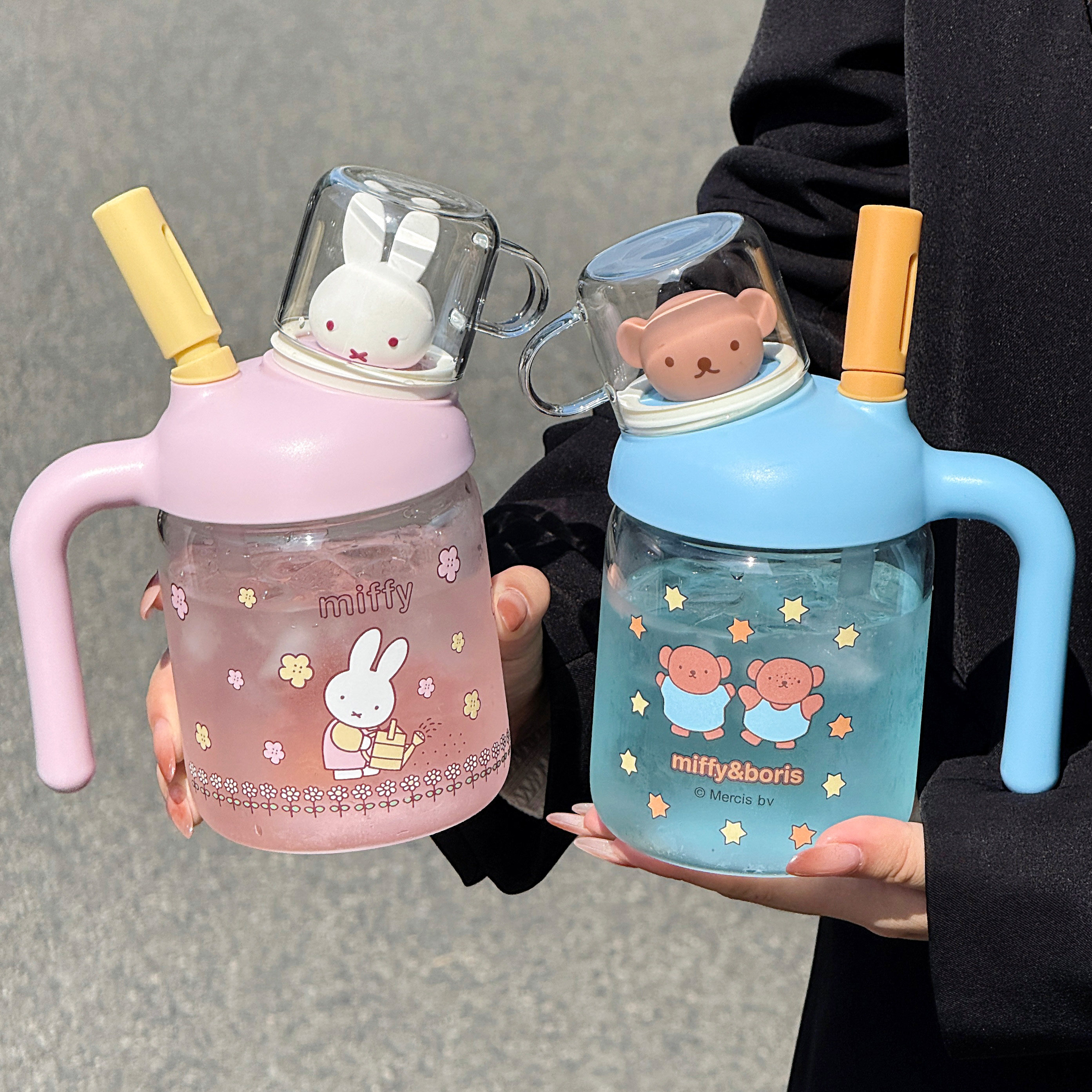 米菲兔玻璃杯办公室女生茶水分离杯子高颜值大肚杯家用水杯带手柄