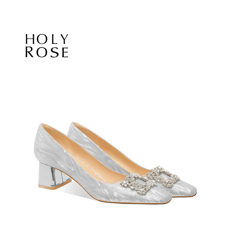 圣洁玫瑰方头粗跟水晶鞋不累脚