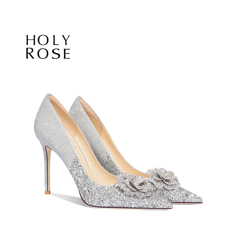 圣洁玫瑰尖头细跟公主水晶鞋