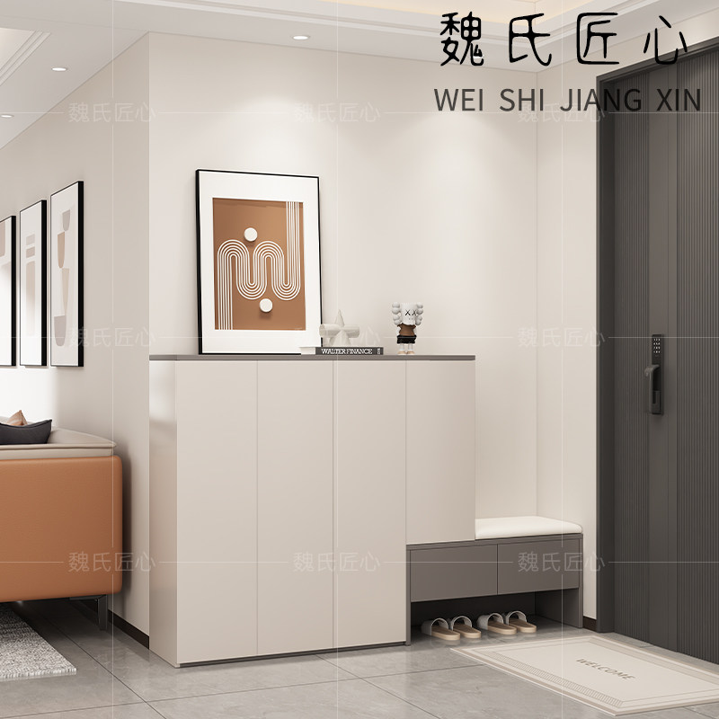 鞋柜玄关柜一体靠墙换鞋凳平开门储物收纳门口家用可定制现代简约