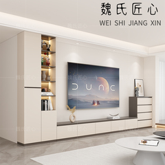 电视柜落地新款一体客厅书架组合储物柜展示柜实木柜子家用背景墙
