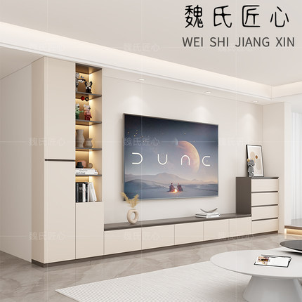 电视柜落地新款一体客厅书架组合储物柜展示柜实木柜子家用背景墙