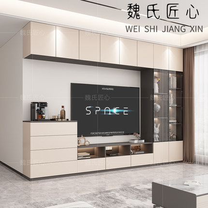 电视柜一体组合墙客厅新款背景墙柜l型储物柜实木电视机柜落地柜