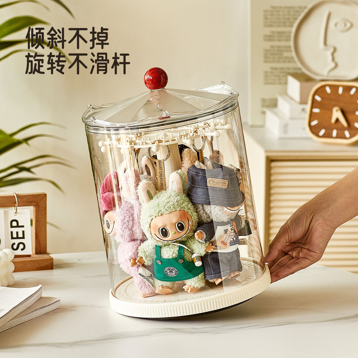 展示盒收纳架盲盒拉布布挂件玩偶公仔搪胶Labubu手办旋转透明防尘图片