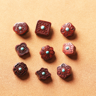 桃韵阁血檀木镶嵌绿松石手工雕刻配件DIY饰品钥匙扣车挂背云吊坠