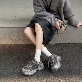 女鞋 萨贝琪女鞋 百搭网面厚底圆头系带加绒老爹鞋 时尚 2025秋冬新款