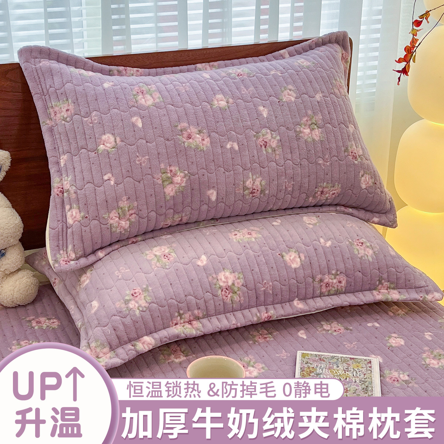牛奶绒夹棉枕套一对装48x74cm加厚学生宿舍枕头套单个枕芯内胆套