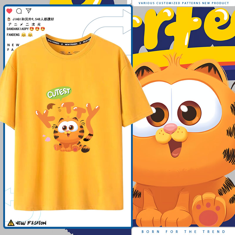 3d加菲猫家族电影周边动画纯棉T恤短袖情侣男女百搭夏季休闲jl