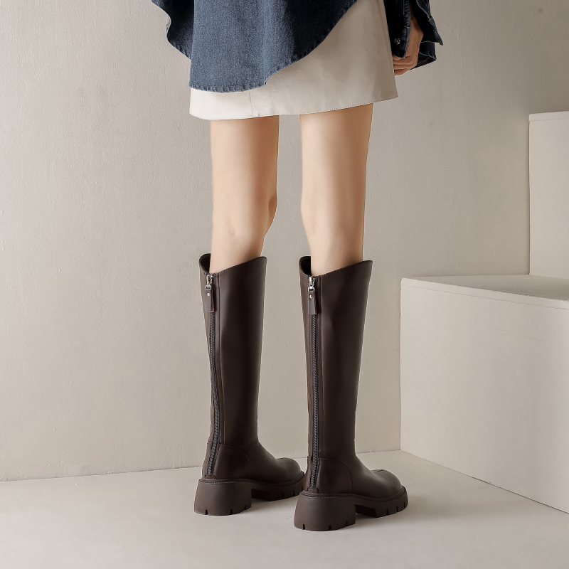 马丁靴高筒靴小个子厚底不过膝