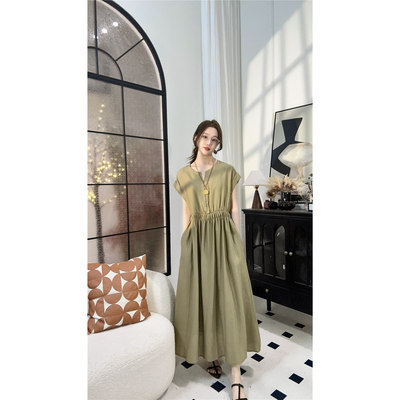 新款2024夏圆领纯色法式