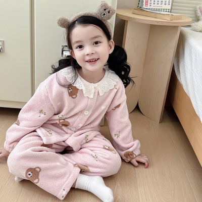 亲子儿童法兰绒睡衣居家外穿套装