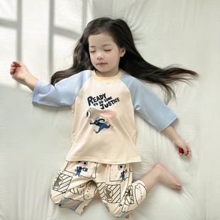 迪士尼正版朱迪莱赛尔卡通女童7分袖套装男童7分裤睡衣夏日清凉服