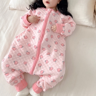 女宝睡袋儿童秋冬薄棉无痕连体睡衣男童无骨夹棉防着凉分腿防踢被