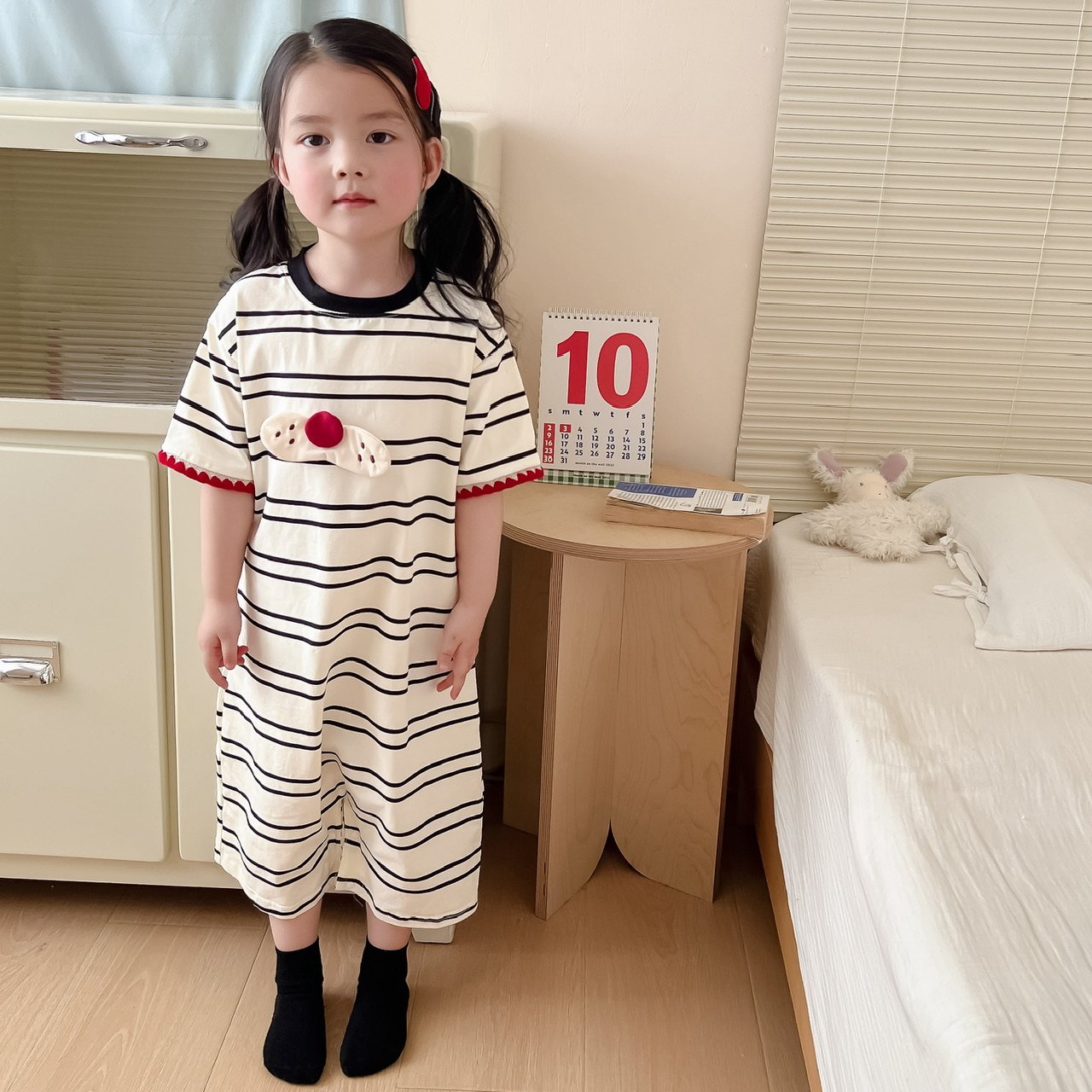 INS网红爆款亲子萌趣连体衣~夏季纯棉条纹女童洋气家居服男童睡袋