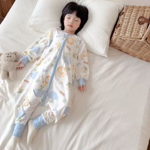 2025秋季新品宝宝睡袋纯棉A类男女童连体睡衣卡通萌趣可爱防踢被