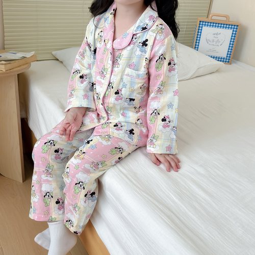 纯棉双层棉纱亲子秋冬开衫家居服