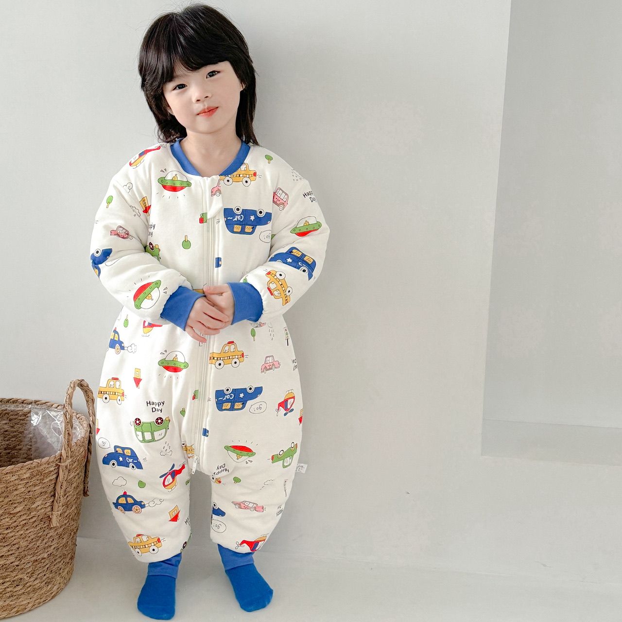 男女宝宝睡袋纯棉小汽车连体睡衣