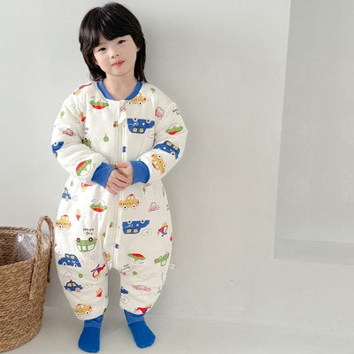 男女宝宝睡袋纯棉小汽车连体睡衣