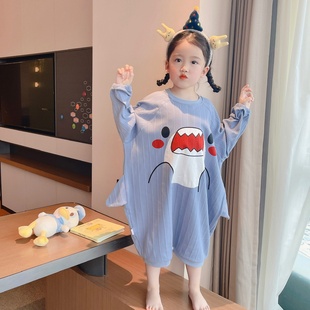 男孩睡裙纯棉卡通长袖 套头家居服春夏女童星黛露睡衣秋冬 宽松大款
