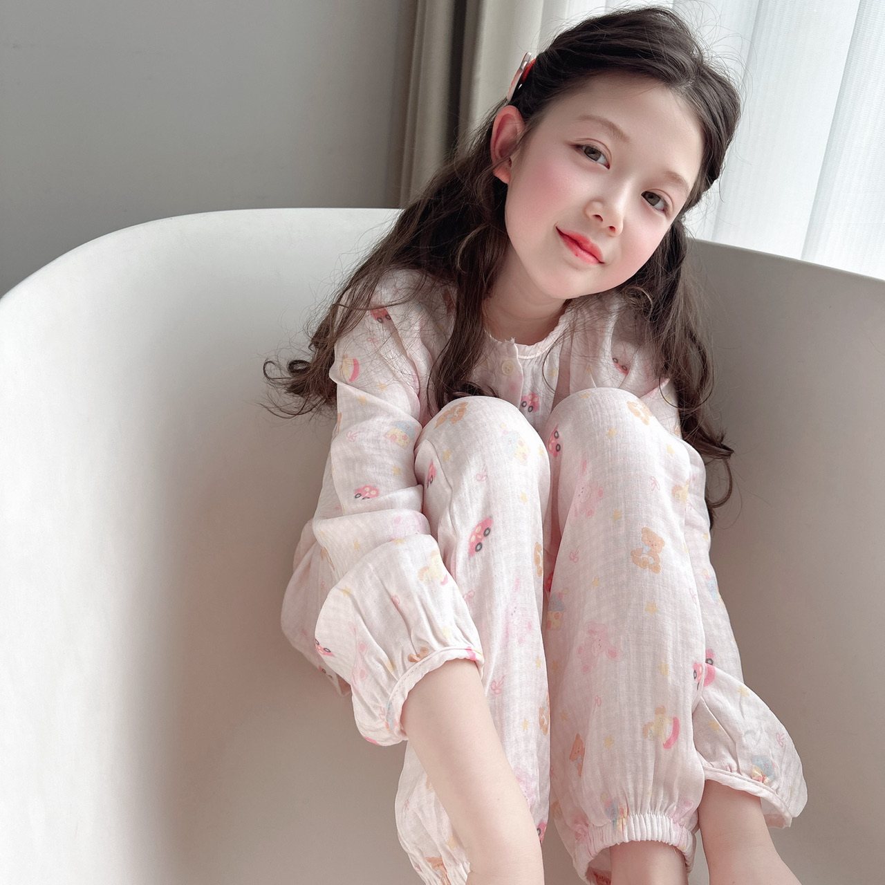 凉氧透气~亲子竹纤维家居服春夏男女童卡通高级宽松长袖长裤套装