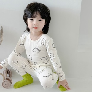 莱卡棉长袖长裤内衣套装儿童纯棉薄款秋衣秋裤男女宝宝无骨家居服