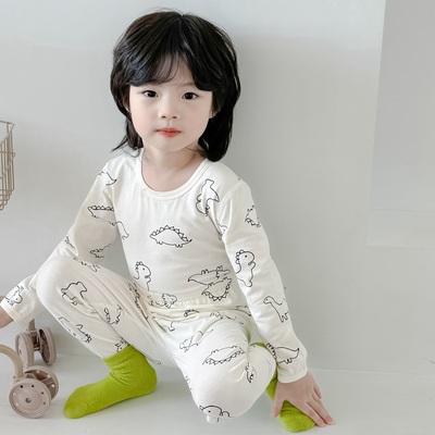 儿童莱卡棉卡通恐龙春秋内衣套装