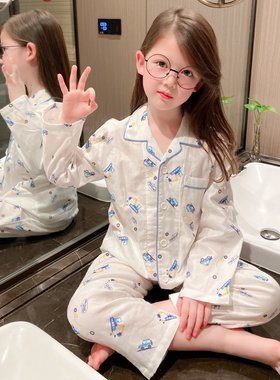 男孩小汽车纯棉睡衣卡通纱布四季