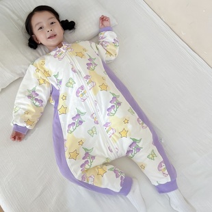 女童睡袋秋冬纯棉加厚连体睡衣男宝宝A类无骨卡通护肚保暖防踢被
