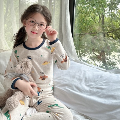 秋冬新款男女童纯棉磨毛内衣套装